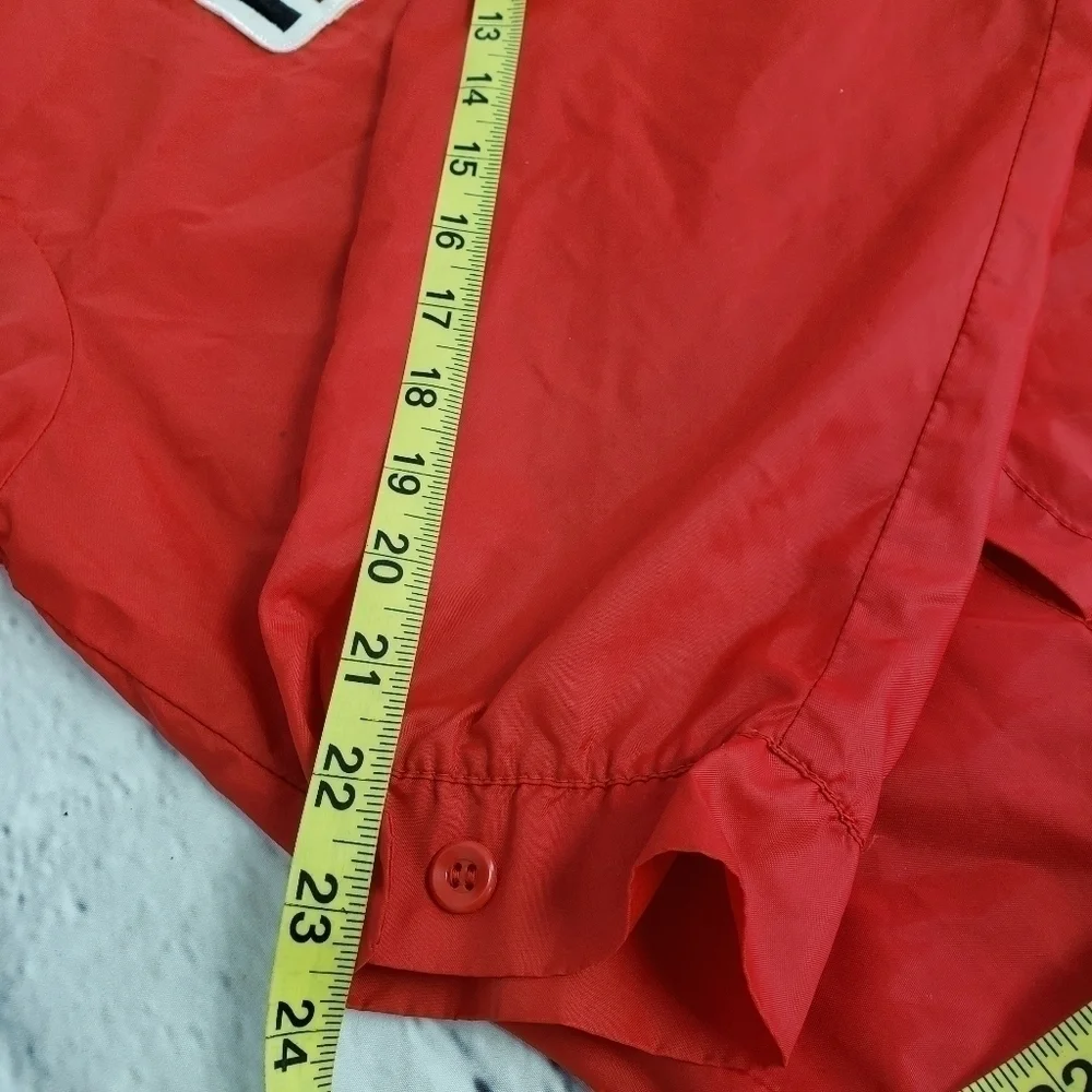 VINTAGE IH International Harvester Unlined Windbreaker Red White Black Stains L